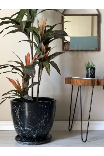 20litre Classic Flower Pot with Saucer 30cmx30cm Mia Black Marble PatternED - BLACK MARBLE PATTERNED - 2