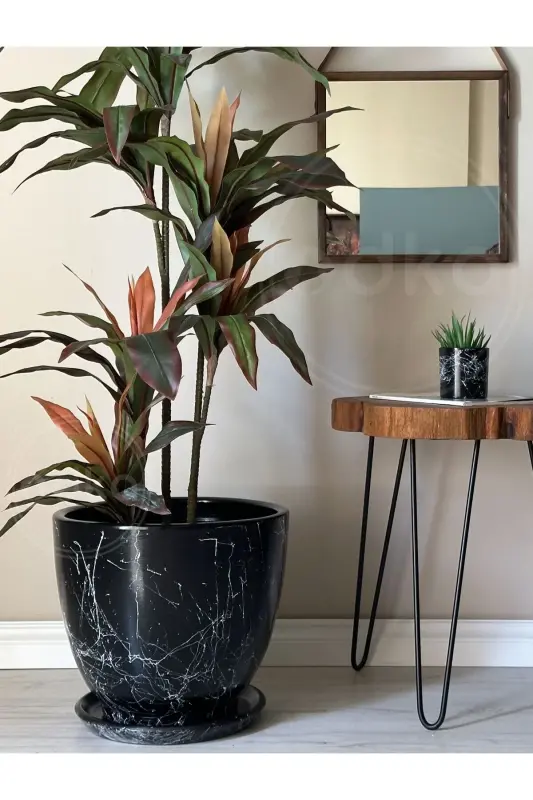 20litre Classic Flower Pot with Saucer 30cmx30cm Mia Black Marble PatternED - BLACK MARBLE PATTERNED - 2