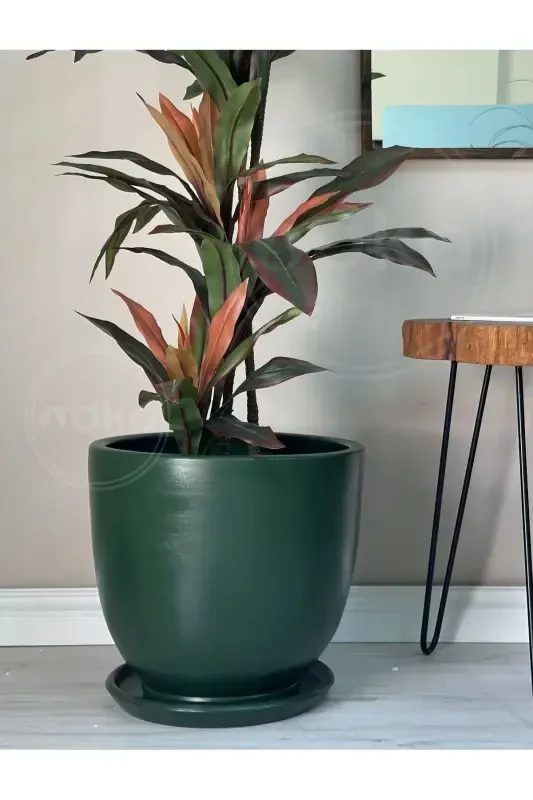 20litre Classic Pot with Saucer 30cmx30cm Dark Green-Dark Green - 2