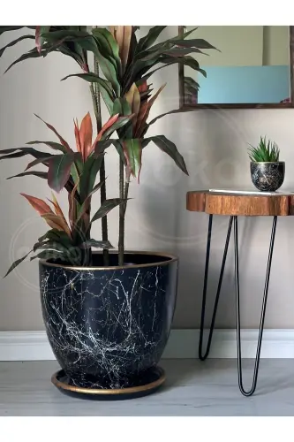 20litre Classic Pot with Saucer 30cmx30cm Lily Black Gold White-Black - 3