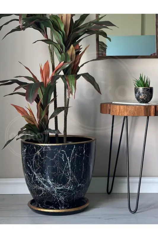 20litre Classic Pot with Saucer 30cmx30cm Lily Black Gold White-Black - 3
