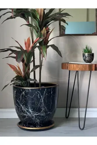 20litre Classic Pot with Saucer 30cmx30cm Lily Black Gold White-Black - ODKA (1)