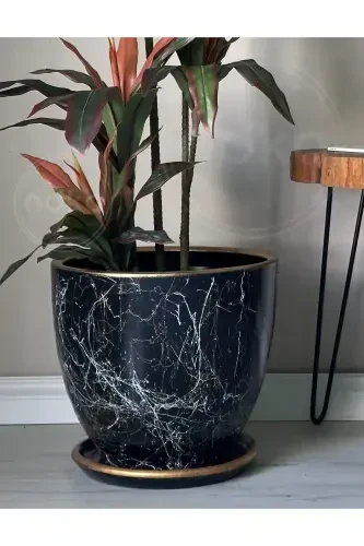 20litre Classic Pot with Saucer 30cmx30cm Lily Black Gold White-Black - 3