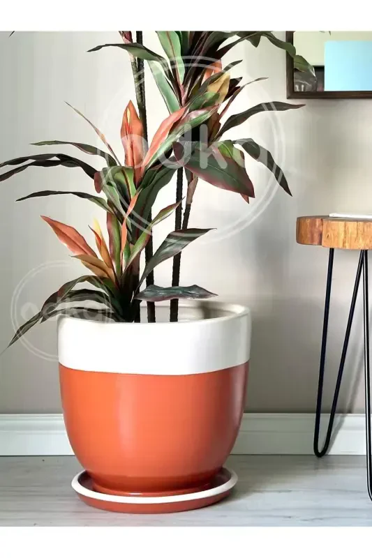 20litre Classic Pot with Saucer 30cmx30cm Tile Ecru-Tile - 2