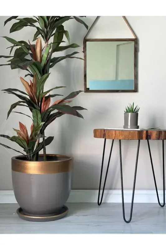 20litre Klasik Saksı Tabaklı 30cmx30cm Vizon Gold-Vizon - 1