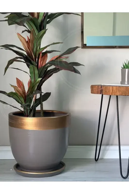 20litre Klasik Saksı Tabaklı 30cmx30cm Vizon Gold-Vizon - 2