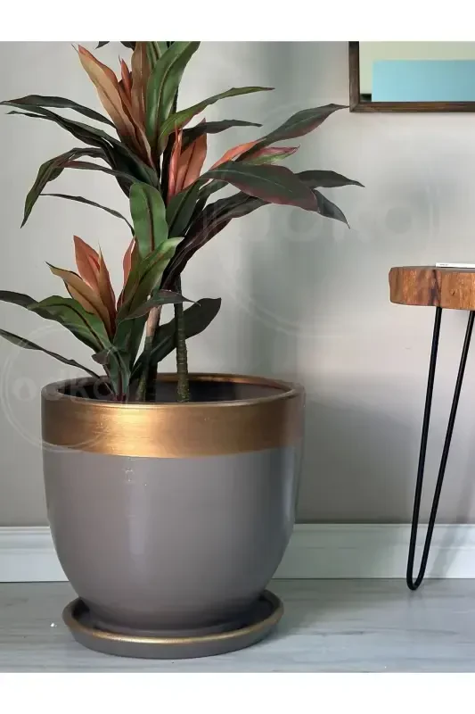 20litre Klasik Saksı Tabaklı 30cmx30cm Vizon Gold-Vizon - 3