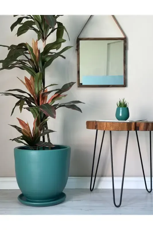 20litre Klasik Saksı Tabaklı 30cmx30cm Zümrüt Yeşili-Zümrüt - ODKA