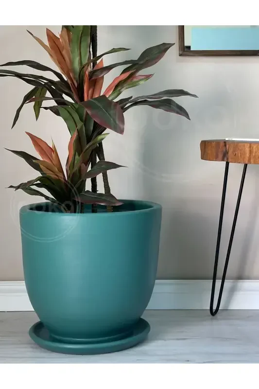 20litre Klasik Saksı Tabaklı 30cmx30cm Zümrüt Yeşili-Zümrüt - 2