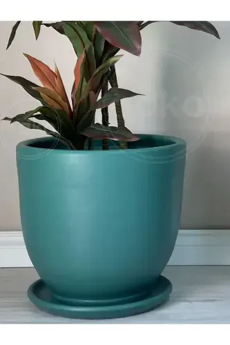 20litre Klasik Saksı Tabaklı 30cmx30cm Zümrüt Yeşili-Zümrüt - 3