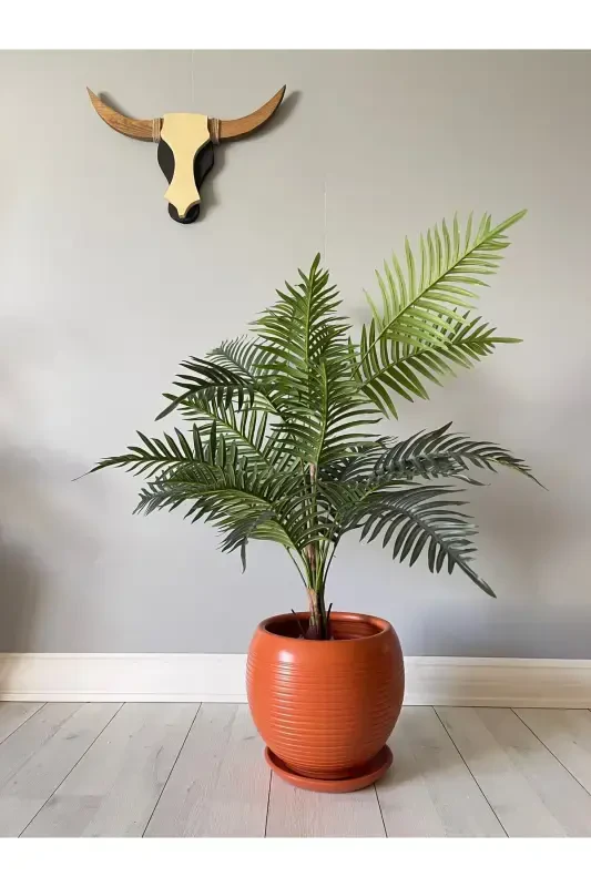 20litre Küre Saksı Tabaklı 27cmx27cm Çizgili Kiremit Renk-NATUREL - 1