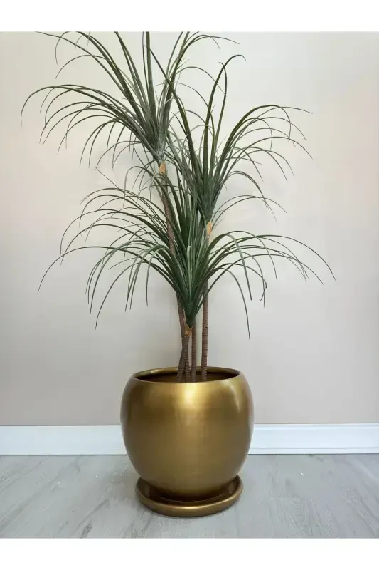 20litre Küre Saksı Tabaklı 27cmx27cm Gold-Gold - 2