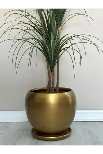 20litre Küre Saksı Tabaklı 27cmx27cm Gold - Gold 