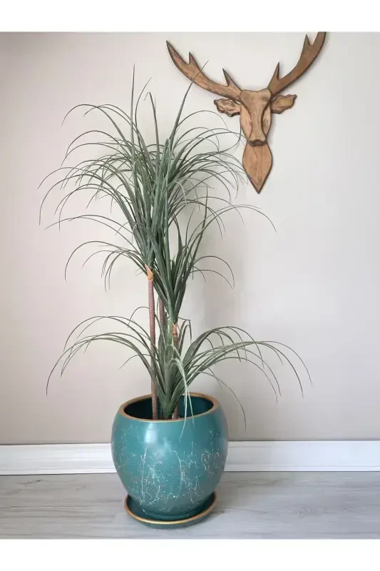 20litre Küre Saksı Tabaklı 27cmx27cm Lily Zümrüt Gold-beyaz Mermer-Zümrüt - 1