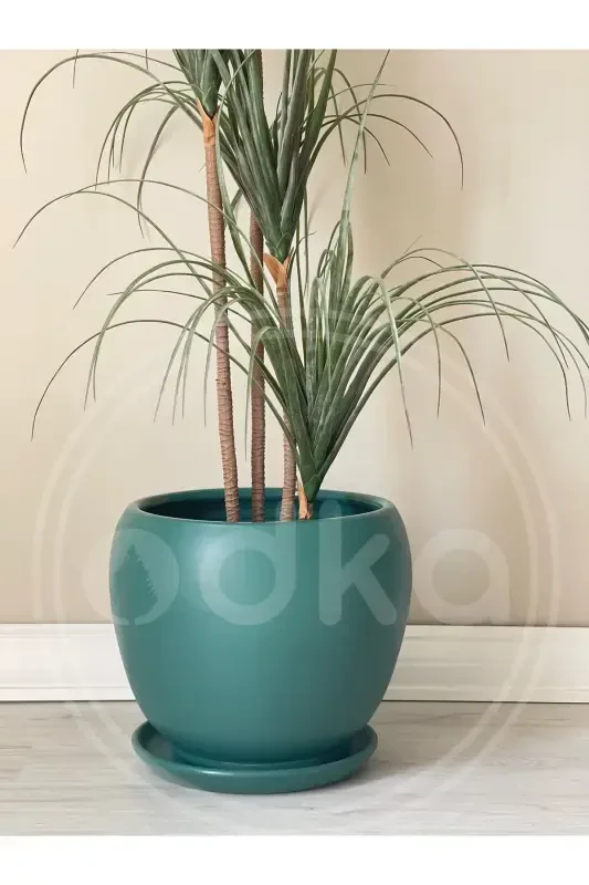 20litre Küre Saksı Tabaklı 27cmx27cm Zümrüt-Zümrüt - 1