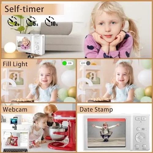 56MP FHD Digital Camera with 20X Digital Zoom & Autofocus, Anti-Shake Point and Shoot Camera for Kids Adults Beginners, Includes 32GB SD Card, Portable Compact for Travel - 5