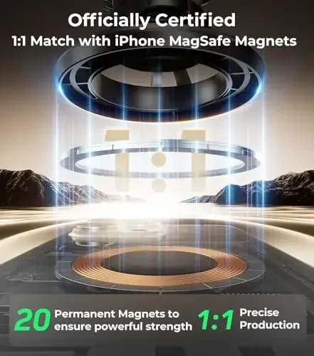 【20X Official Certified Magnets 】for MagSafe Car Mount, 2in1 Dashboard Air Vent Phone Holder, Strong Adhesive, Heat Resistant, 360° Rotation, Fits for iPhone 16, Best Travel Accessories for Men&Women - 3