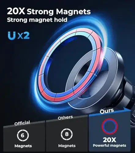 【20X Official Certified Magnets 】for MagSafe Car Mount, 2in1 Dashboard Air Vent Phone Holder, Strong Adhesive, Heat Resistant, 360° Rotation, Fits for iPhone 16, Best Travel Accessories for Men&Women - 4