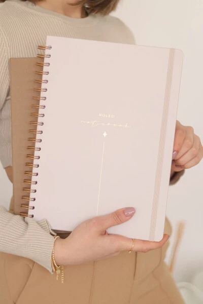 20x28 Cm A4 Hard Cover Notebook with Elastic Closure, Ruled, Beige - Modazone