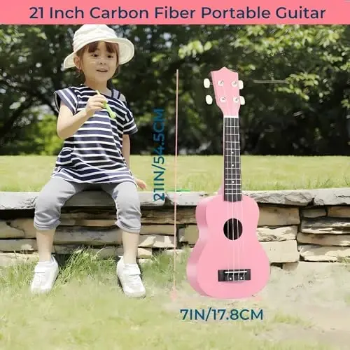 21 dyuymli uglerod tolali bolalar uchun akustik gitara Ukulele musiqa asboblari 3-9 yoshli o'g'il qiz bolalar uchun sovg'alar (pushti) - 4