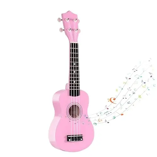 21 Inch Wooden Kids Toddler Child Children Acoustic Guitar Musical Instruments Ideal for 3-9 Year Old Boys Girls Gifts (Pink) - 21