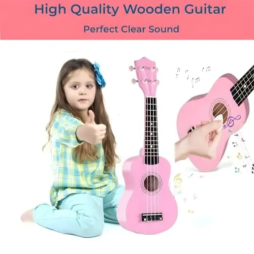 21 Inch Wooden Kids Toddler Child Children Acoustic Guitar Musical Instruments Ideal for 3-9 Year Old Boys Girls Gifts (Pink) - 3