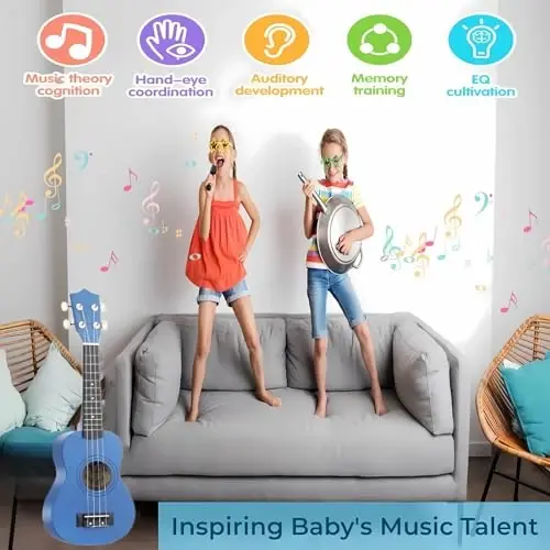 21 Inch Wooden Kids Toddler Child Children Acoustic Guitar Musical Instruments Ideal for 3-9 Year Old Boys Girls Gifts (Blue) - 21 (1)