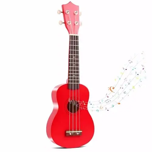 21 Inch Wooden Kids Toddler Child Children Acoustic Guitar Musical Instruments Ideal for 3-9 Year Old Boys Girls Gifts (Red) - 1
