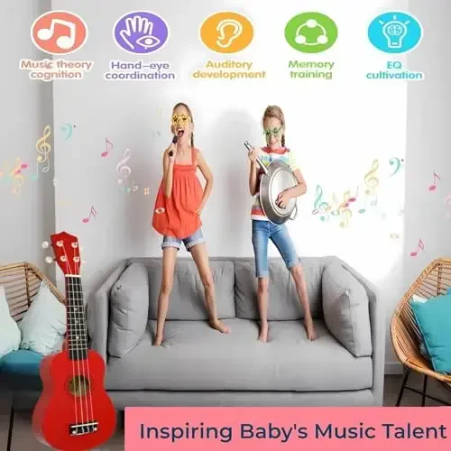 21 Inch Wooden Kids Toddler Child Children Acoustic Guitar Musical Instruments Ideal for 3-9 Year Old Boys Girls Gifts (Red) - 21 (1)