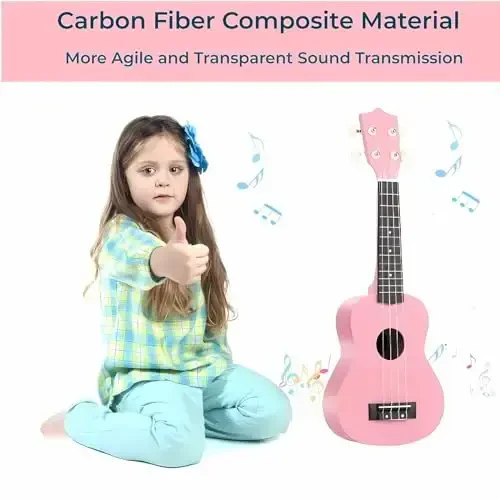 21 Inch Carbon Fibre Kids Toddler Child Children Acoustic Guitar Ukulele Musical Instruments Ideal for 3-9 Year Old Boys Girls Gifts (Pink) - 5