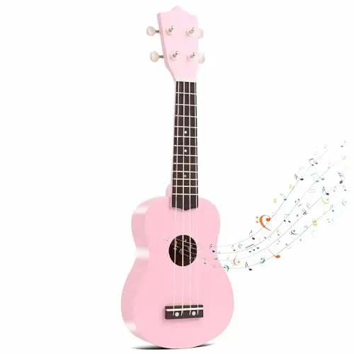 21 Inch Carbon Fibre Kids Toddler Child Children Acoustic Guitar Ukulele Musical Instruments Ideal for 3-9 Year Old Boys Girls Gifts (Pink) - JAKELOO