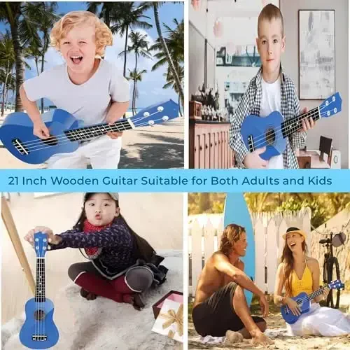 21 Inch Wooden Kids Toddler Child Children Acoustic Guitar Musical Instruments Ideal for 3-9 Year Old Boys Girls Gifts (Blue) - 5