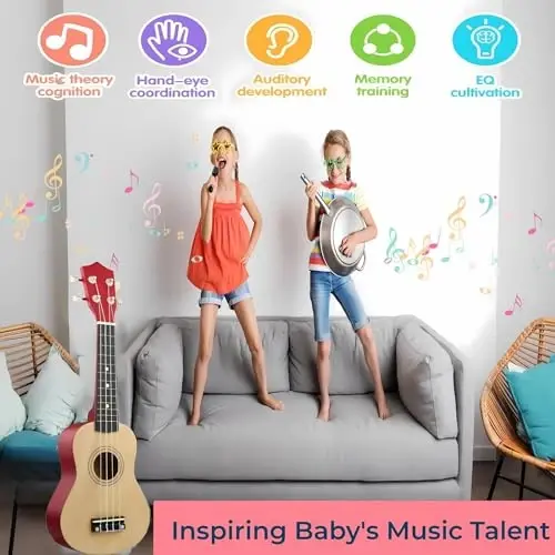 21 Inch Wooden Kids Toddler Child Children Acoustic Guitar Musical Instruments Ideal for 3-9 Year Old Boys Girls Gifts (Burlywood) - 2