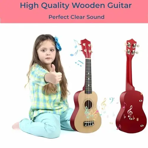21 Inch Wooden Kids Toddler Child Children Acoustic Guitar Musical Instruments Ideal for 3-9 Year Old Boys Girls Gifts (Burlywood) - 3