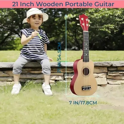 21 Inch Wooden Kids Toddler Child Children Acoustic Guitar Musical Instruments Ideal for 3-9 Year Old Boys Girls Gifts (Burlywood) - 4