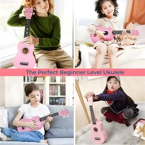 21 Inch Wooden Kids Toddler Child Children Acoustic Guitar Musical Instruments Ideal for 3-9 Year Old Boys Girls Gifts (Pink) - 5
