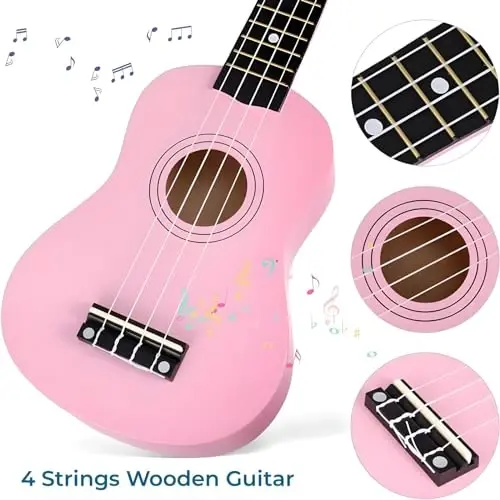 21 Inch Wooden Kids Toddler Child Children Acoustic Guitar Musical Instruments Ideal for 3-9 Year Old Boys Girls Gifts (Pink) - 4