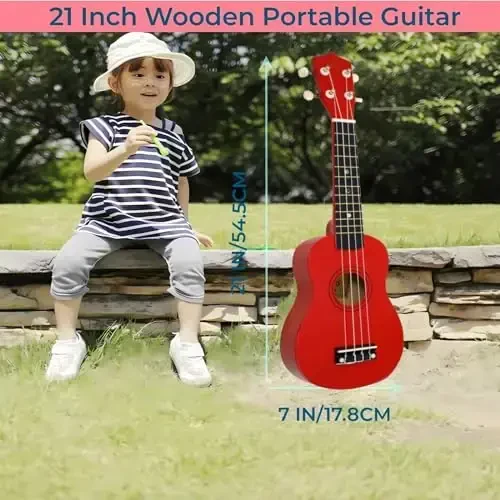 21 Inch Wooden Kids Toddler Child Children Acoustic Guitar Musical Instruments Ideal for 3-9 Year Old Boys Girls Gifts (Red) - 3
