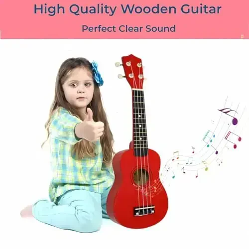 21 Inch Wooden Kids Toddler Child Children Acoustic Guitar Musical Instruments Ideal for 3-9 Year Old Boys Girls Gifts (Red) - 5
