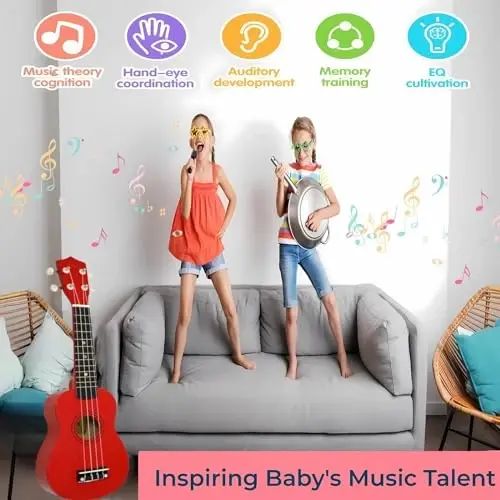 21 Inch Wooden Kids Toddler Child Children Acoustic Guitar Musical Instruments Ideal for 3-9 Year Old Boys Girls Gifts (Red) - 21 (1)