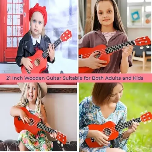 21 Inch Wooden Kids Toddler Child Children Acoustic Guitar Musical Instruments Ideal for 3-9 Year Old Boys Girls Gifts (Red) - 4