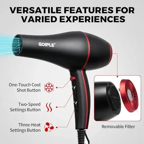 21Pcs Professional Hair Dryer Kit - Ionic, Lightweight, Low Noise, Constant Temperature, 1800W Blow Dryer for Women and Men - Includes Hair Dryer, Nozzles, and Accessories Set - 4