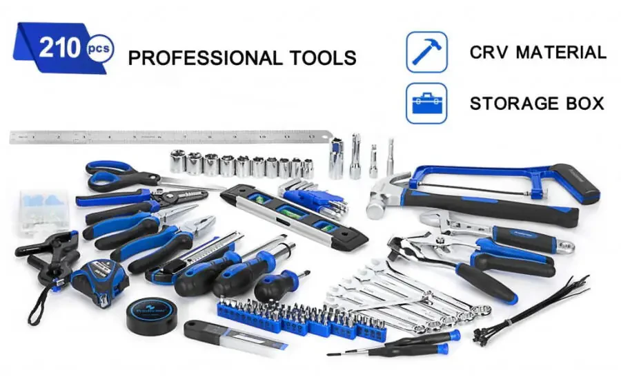 210-Piece Household Tool Kit, PROSTORMER General Home/Auto Repair Tool Set with Hammer, Pliers, Screwdriver Set, Wrench Socket Kit and Toolbox Storage Case - Perfect for Homeowner, Diyer, Handyman - 5