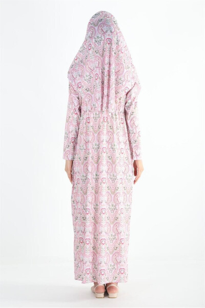 2105 One-Piece Headscarf and Drawstring Patterned Prayer Dress - 5