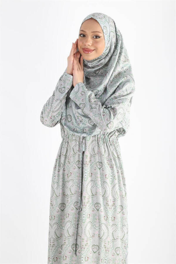 2105 One Piece Hooded Ruffled Patterned Prayer Dress - 2