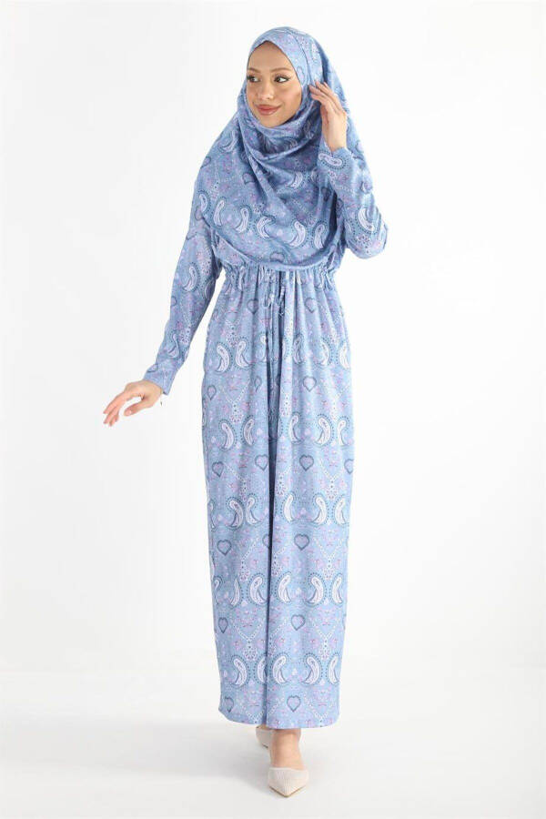 2105 Single Piece Veiled Shirred Patterned Prayer Modest Dress - 1