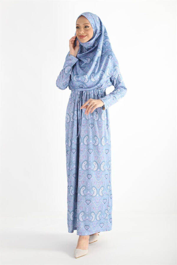 2105 Single Piece Veiled Shirred Patterned Prayer Modest Dress - 3