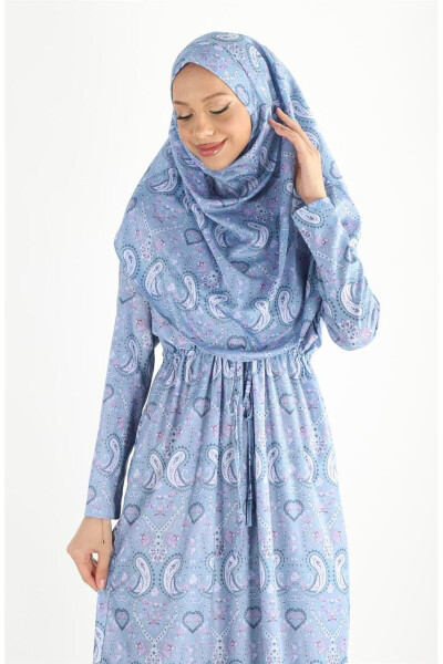 2105 Single Piece Veiled Shirred Patterned Prayer Modest Dress - 4