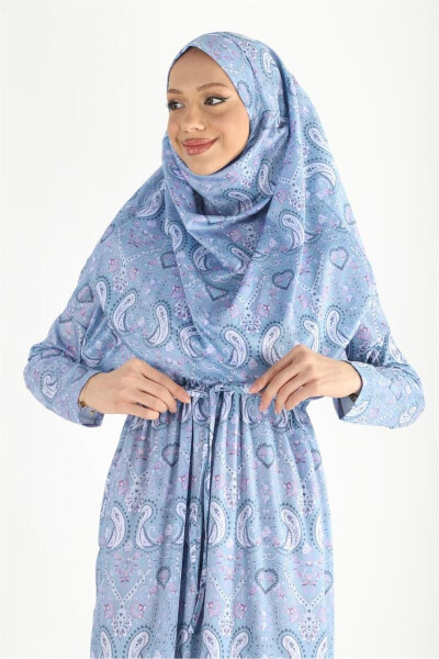 2105 Single Piece Veiled Shirred Patterned Prayer Modest Dress - 5