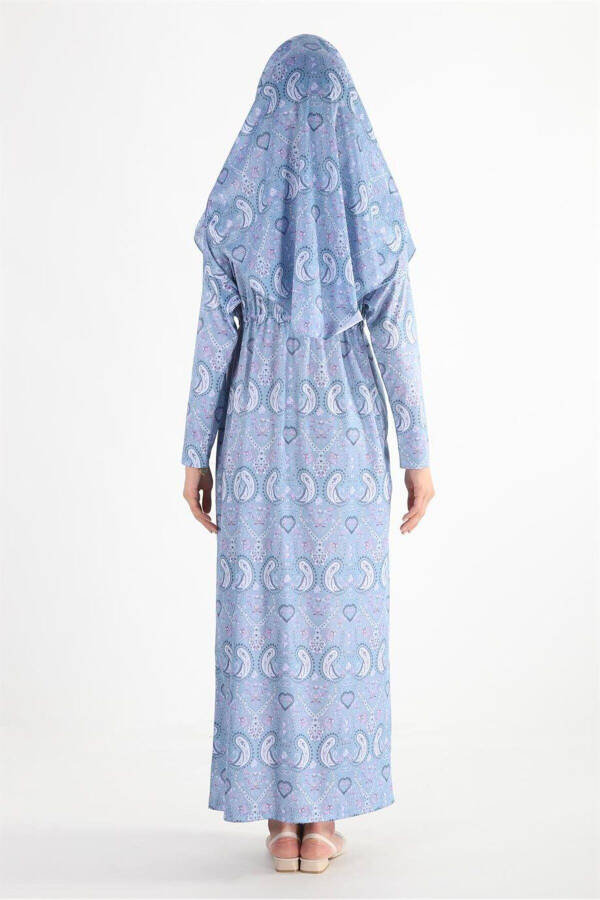 2105 Single Piece Veiled Shirred Patterned Prayer Modest Dress - 6